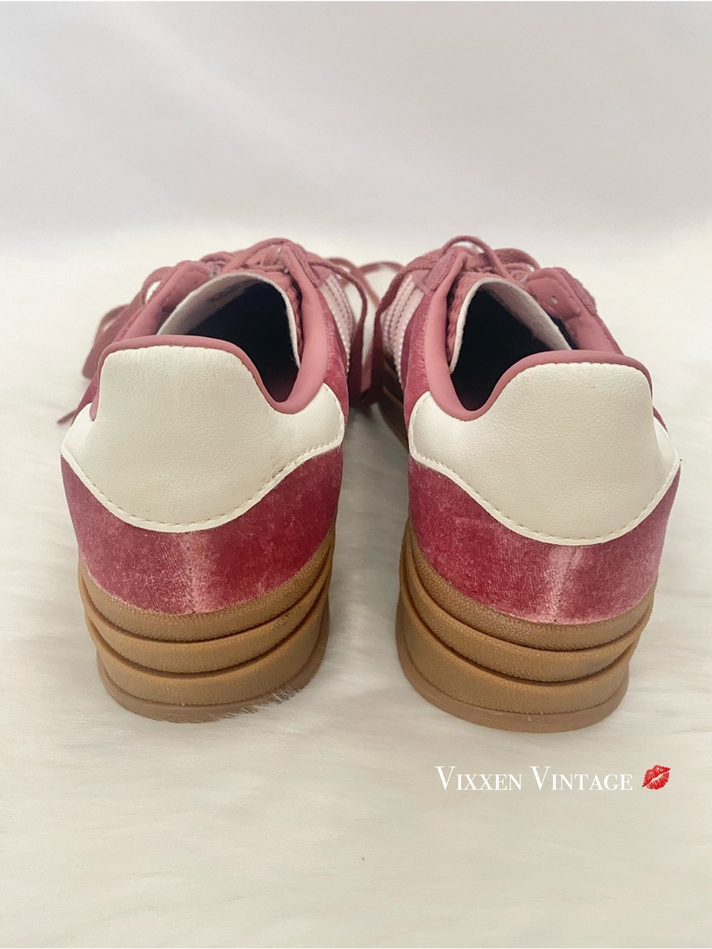 ADIDAS TIERED PLATFORM 'WOMEN'S GAZELLE BOLD VELVET SNEAKERS' IN SANDY PINK - Picture 7 of 10
